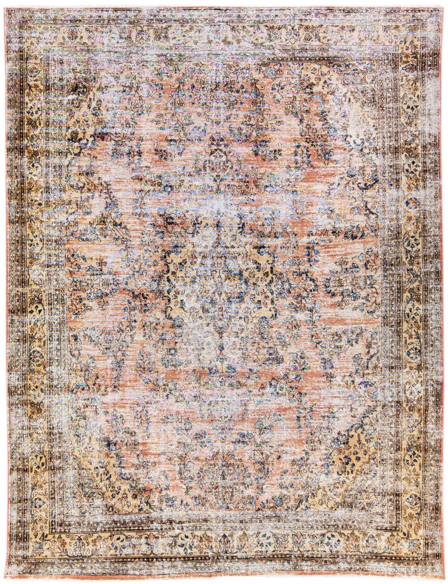 Peach Vintage Persian Handmade Geometric Wool Rug - 7