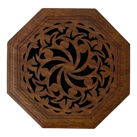 Small Brown Wood Octagonal Carving Storage Accent Box