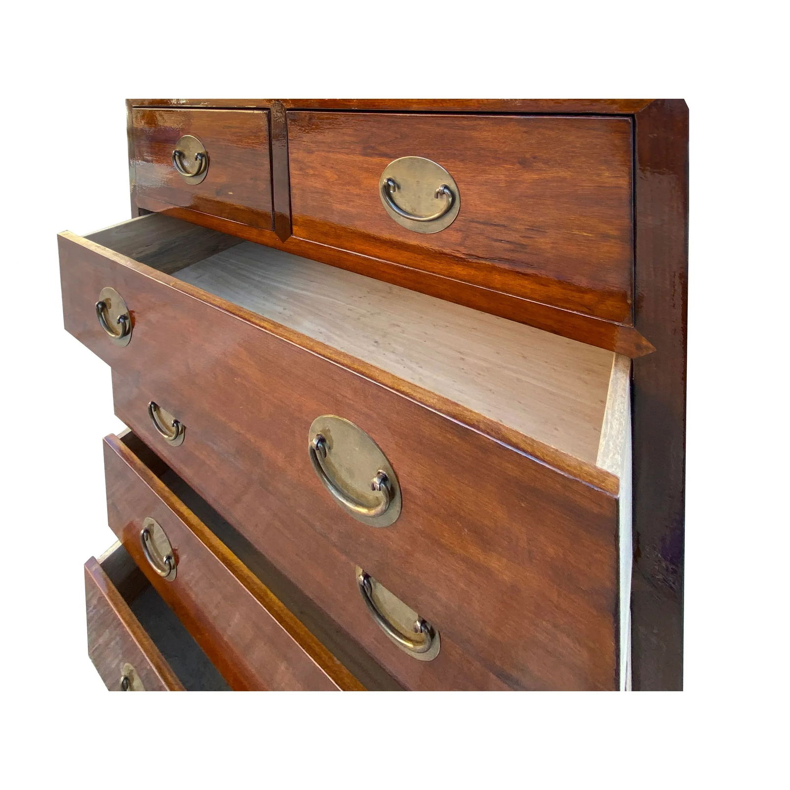 Chinese Oriental Medium Brown Moon Face Dresser Storage Cabinet - 5