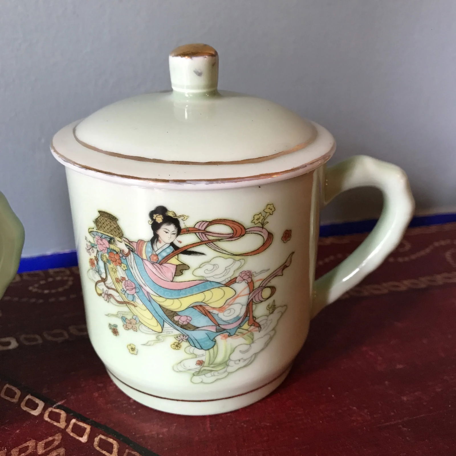 Green Chinoiserie Bamboo Handle Tea Cups - 3