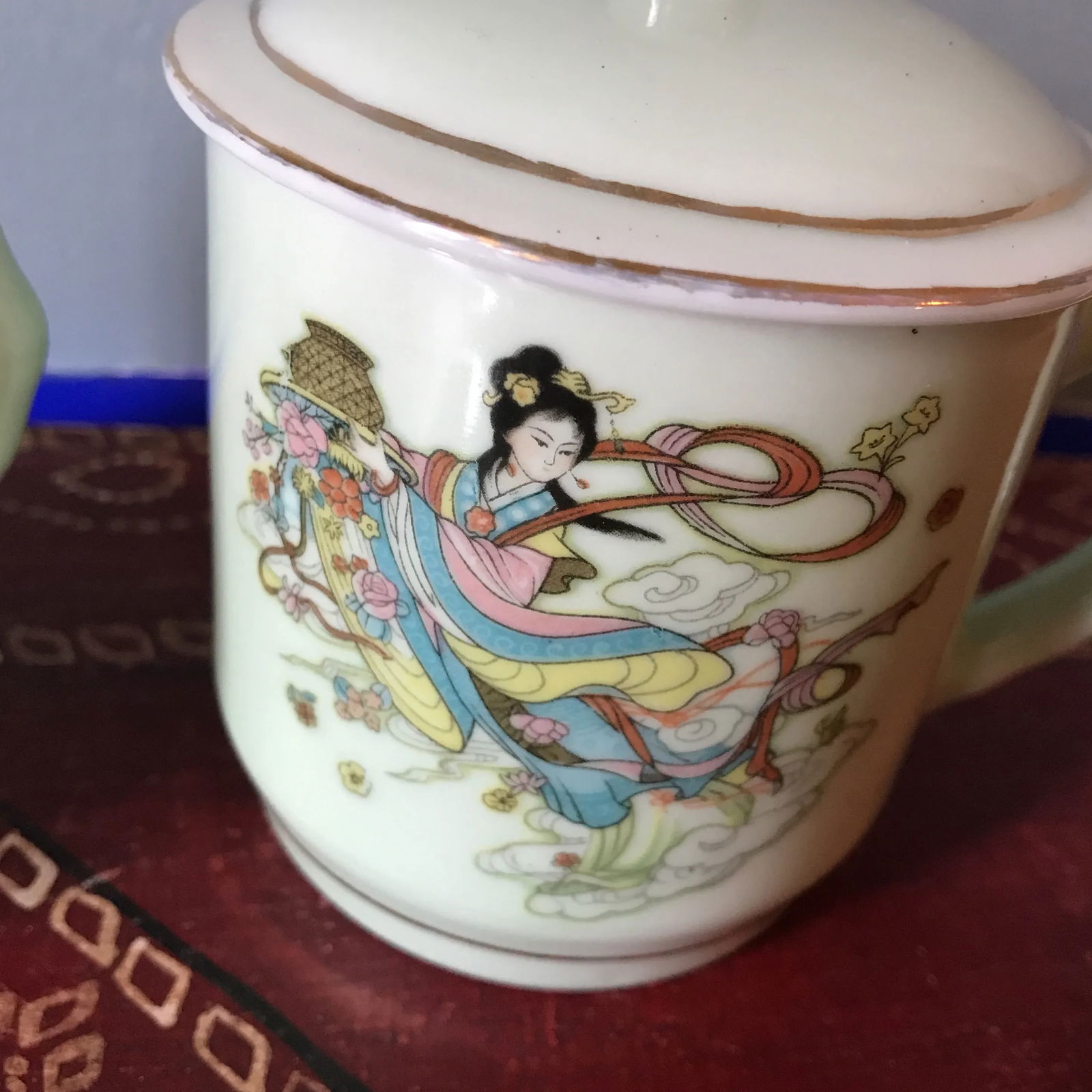 Green Chinoiserie Bamboo Handle Tea Cups - 7