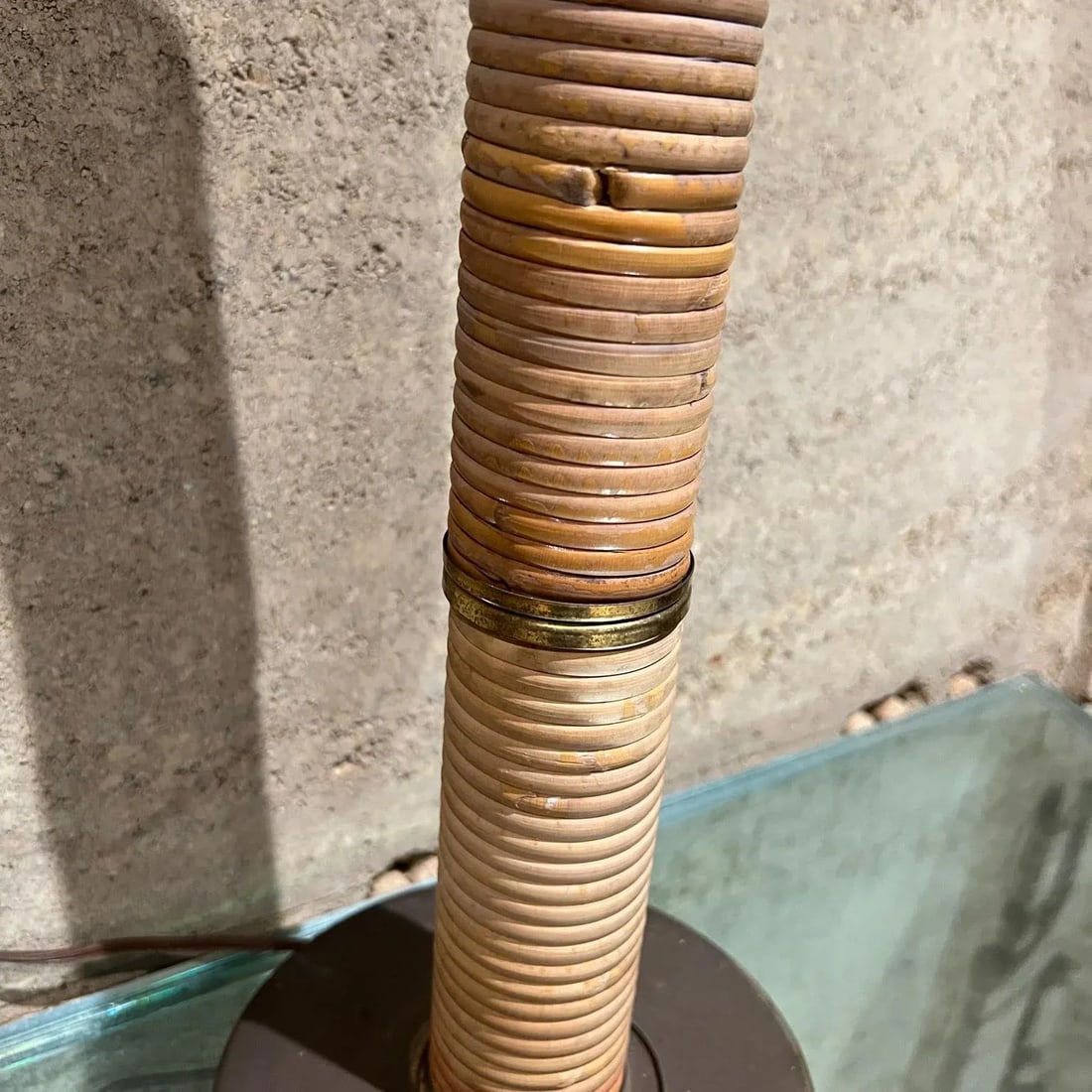 1960s Cane Wrapped Brass Plated Table Lamp - 3