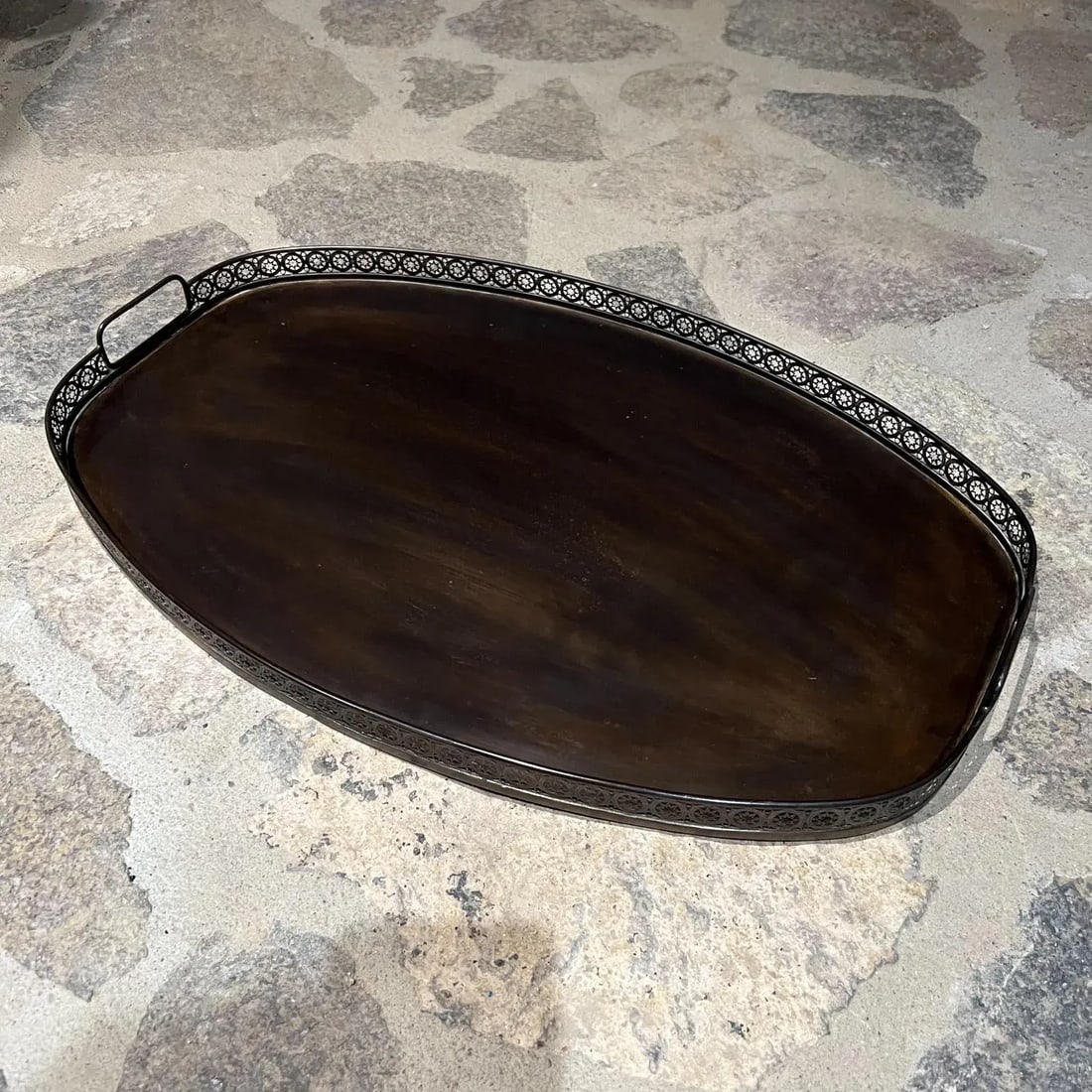1950s Italian Service Tray Oval Patinated Brass Italy - 7