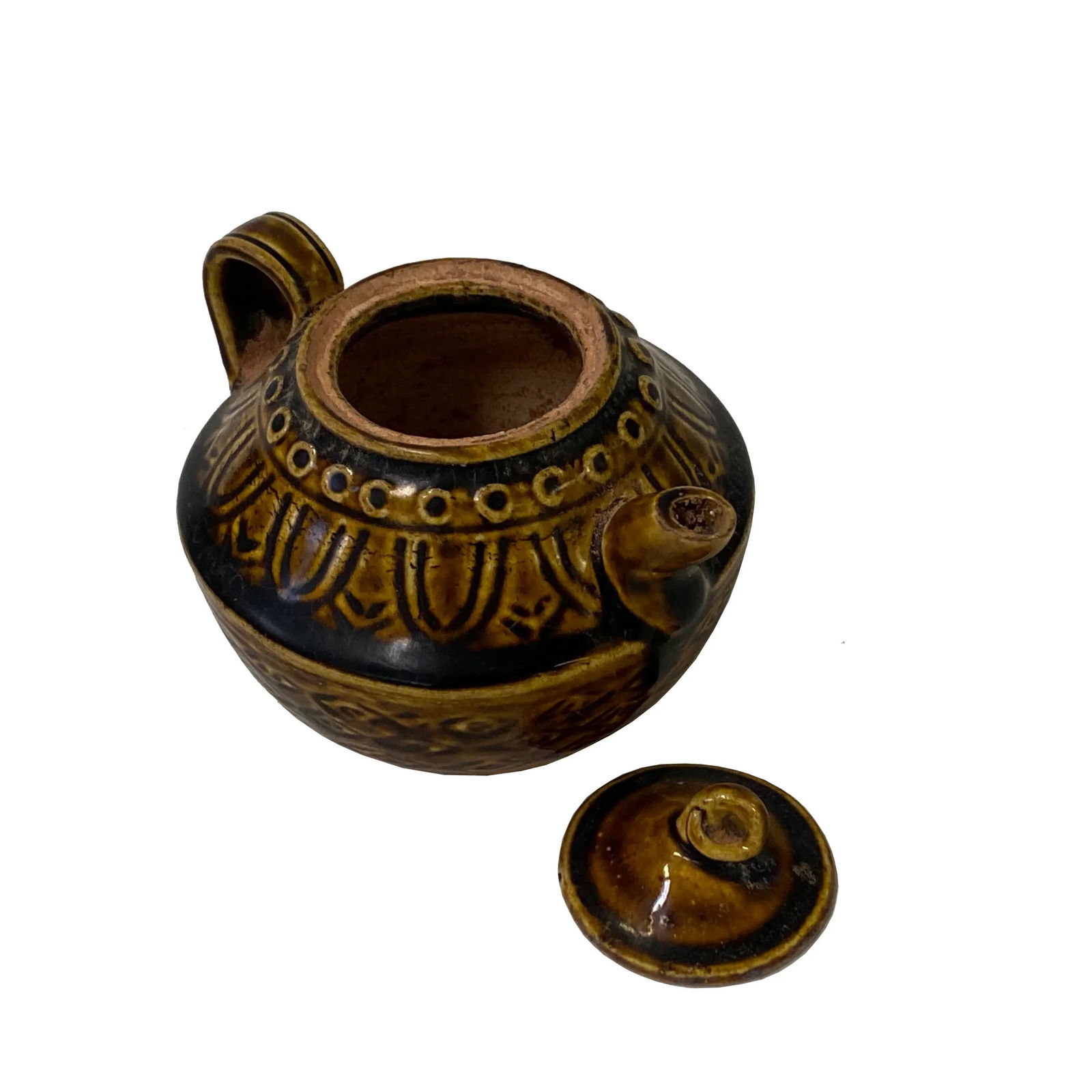 Chinese Ware Brown Glaze Pattern Ceramic Jar Vase Display Art - 2