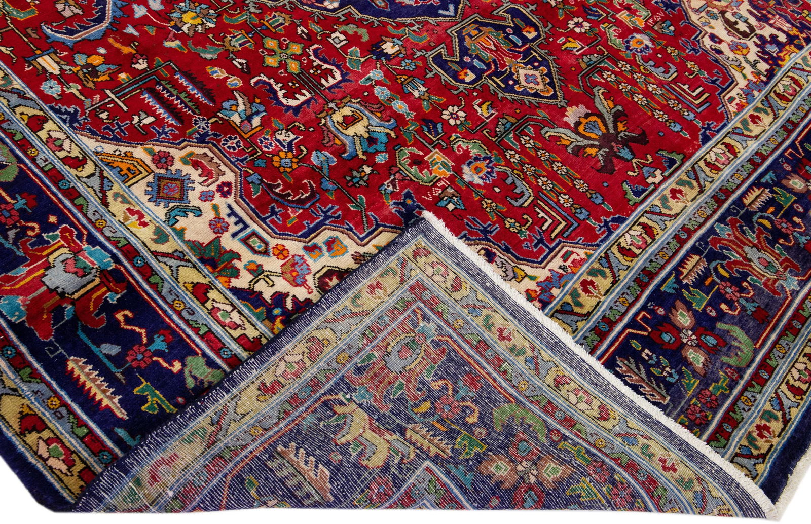 Handmade Antique Persian Tabriz Wool Rug With Multicolor Medallion Motif - 2