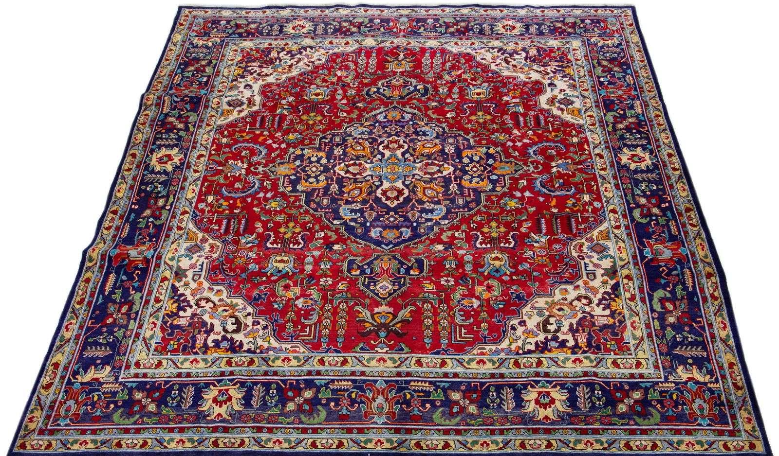 Handmade Antique Persian Tabriz Wool Rug With Multicolor Medallion Motif - 3