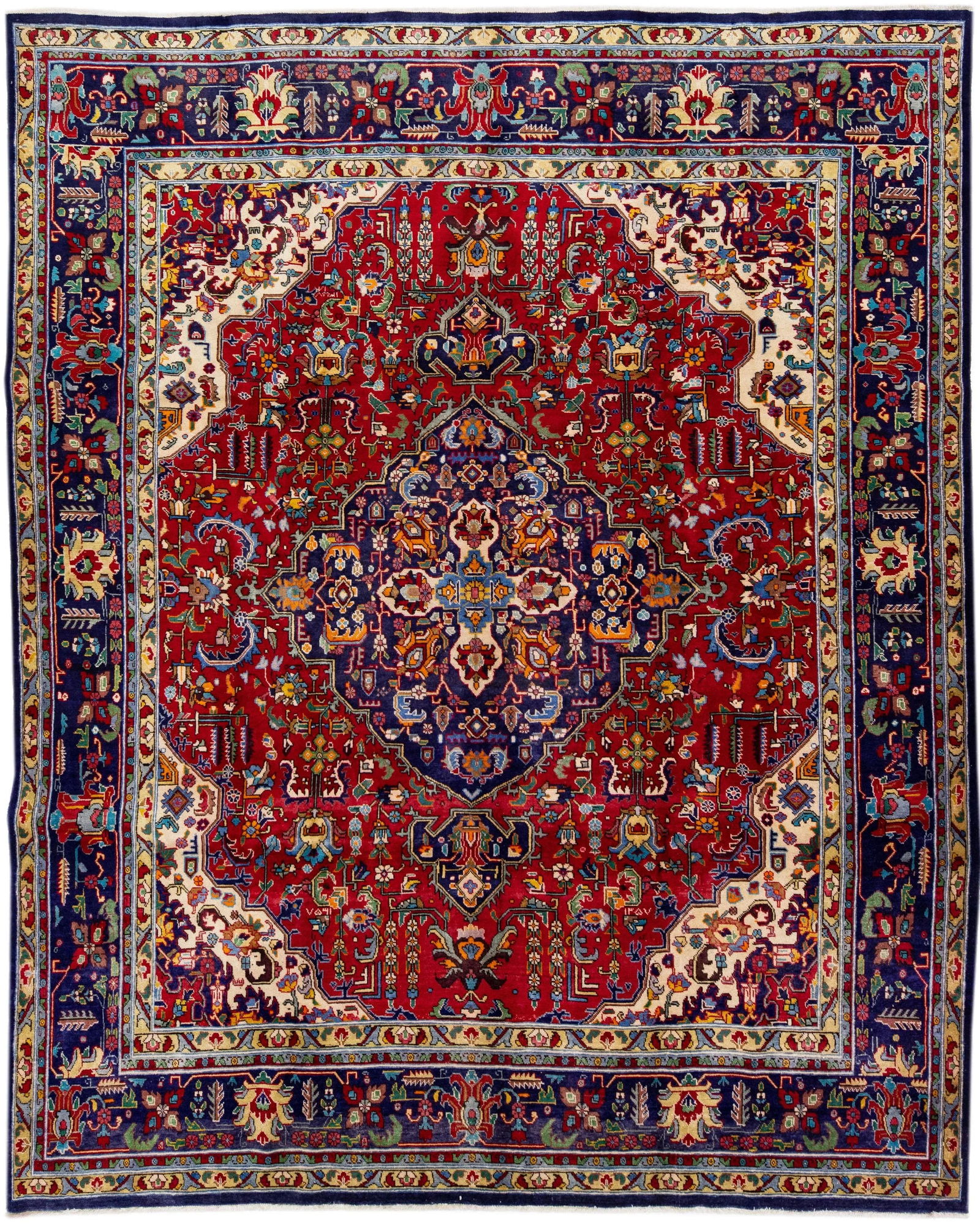 Handmade Antique Persian Tabriz Wool Rug With Multicolor Medallion Motif - 7