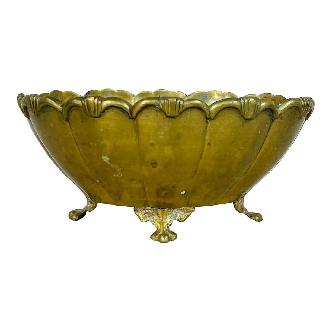 Mid Century Oval Footed Brass Cache Pot (1 of 7)