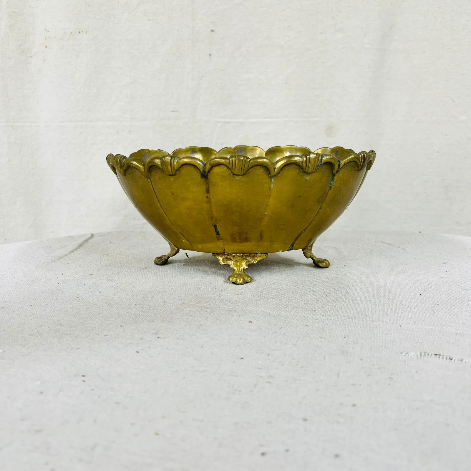 Mid Century Oval Footed Brass Cache Pot - 2