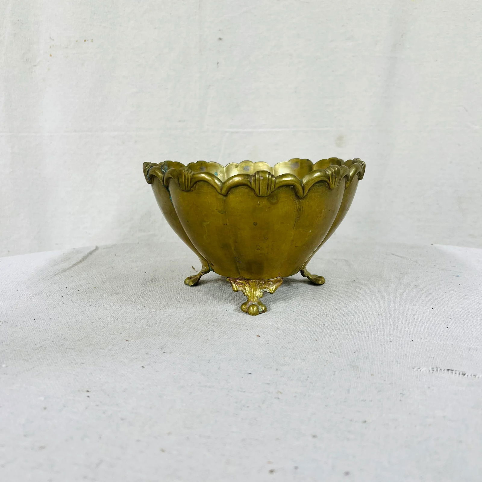 Mid Century Oval Footed Brass Cache Pot - 3