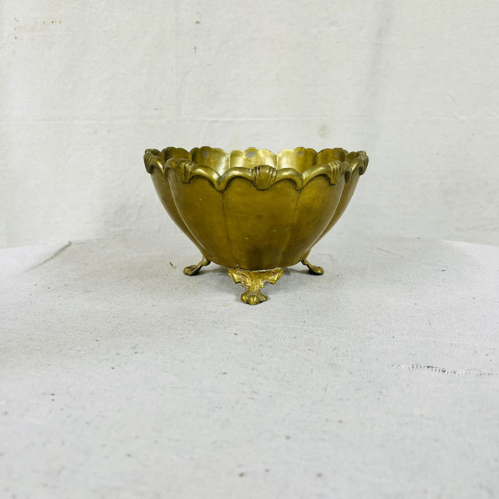 Mid Century Oval Footed Brass Cache Pot - 4