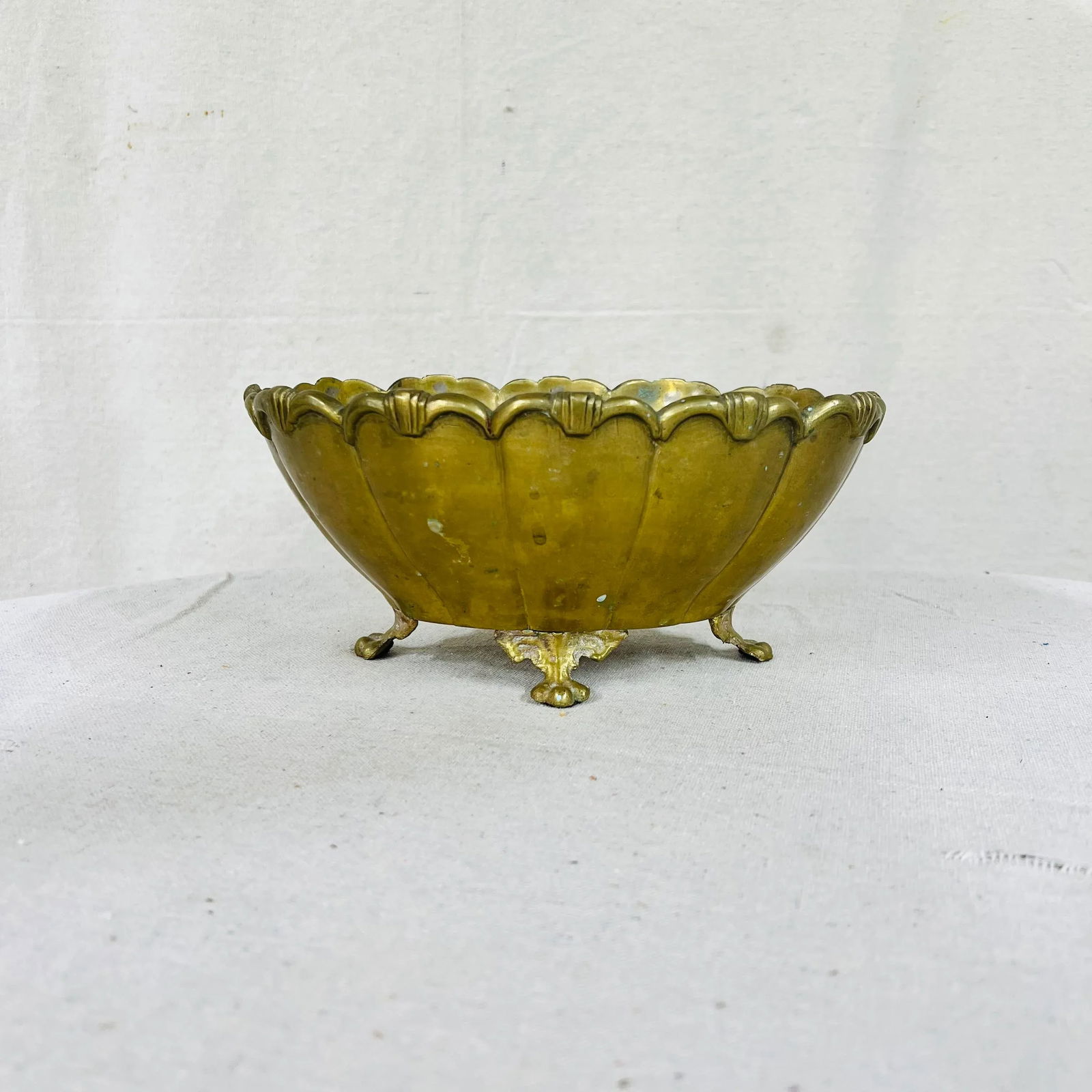 Mid Century Oval Footed Brass Cache Pot - 7