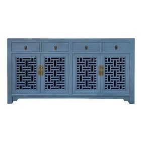 Asian Gray Shutter Doors Hardware Sideboard Credenza Console Cabinet