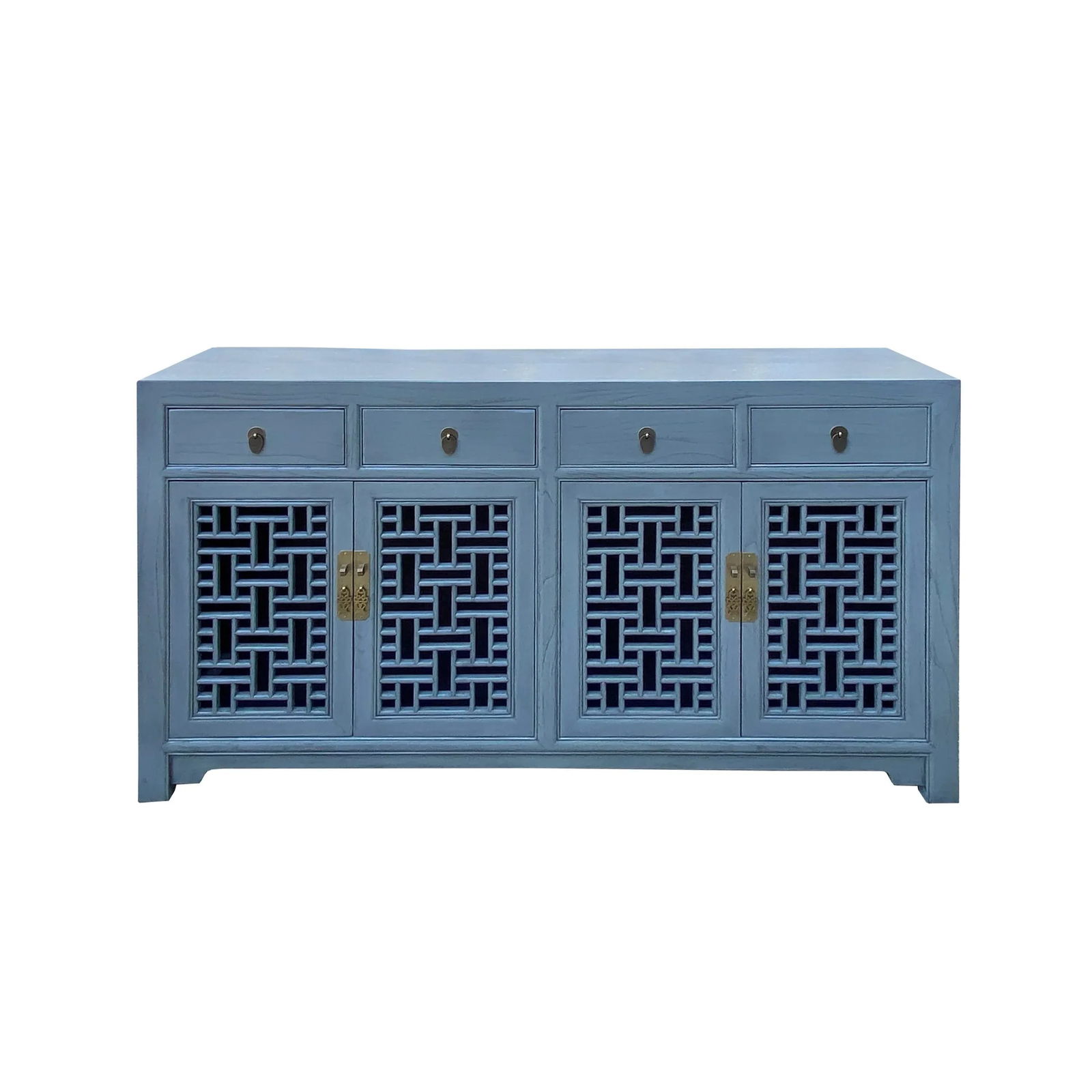 Asian Gray Shutter Doors Hardware Sideboard Credenza Console Cabinet - 2