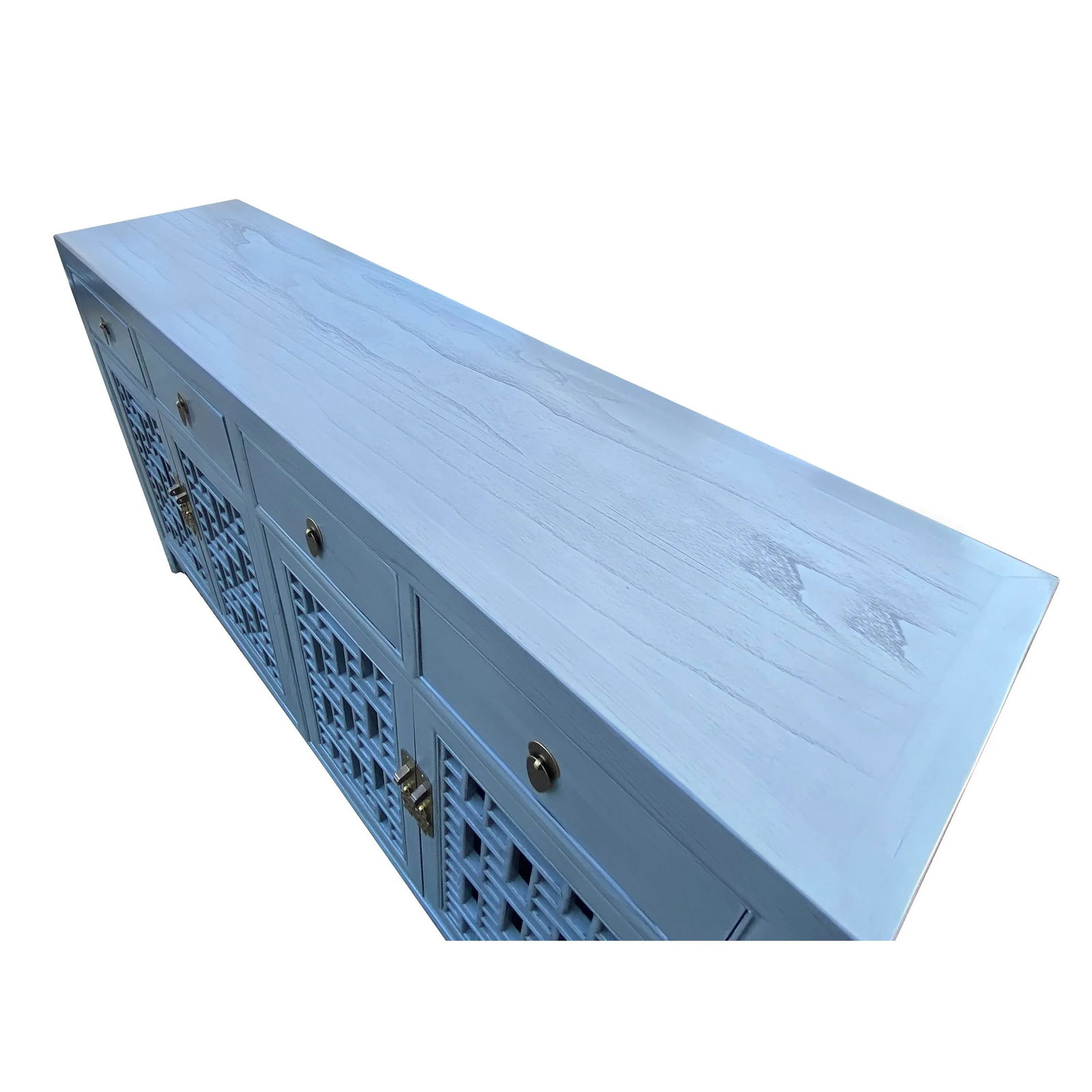 Asian Gray Shutter Doors Hardware Sideboard Credenza Console Cabinet - 4