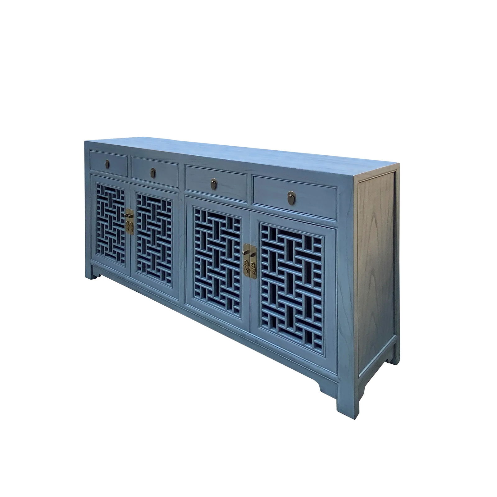 Asian Gray Shutter Doors Hardware Sideboard Credenza Console Cabinet - 5