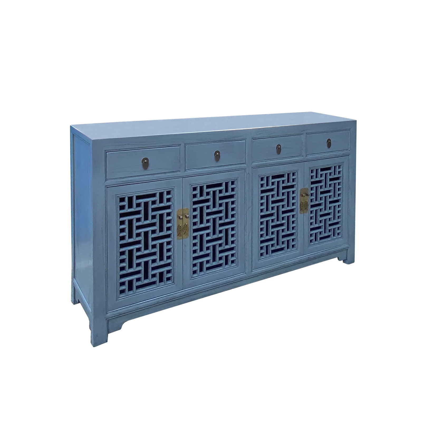 Asian Gray Shutter Doors Hardware Sideboard Credenza Console Cabinet - 6