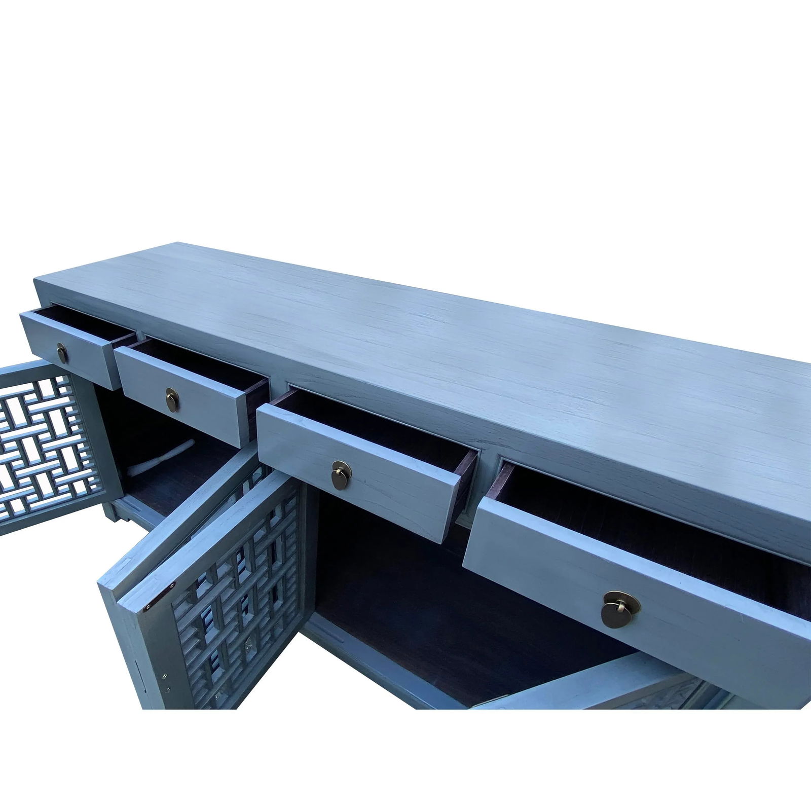 Asian Gray Shutter Doors Hardware Sideboard Credenza Console Cabinet - 7