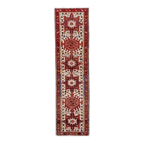 1960s Red Vintage Persian Heriz Handmade Geometric Wool Runner