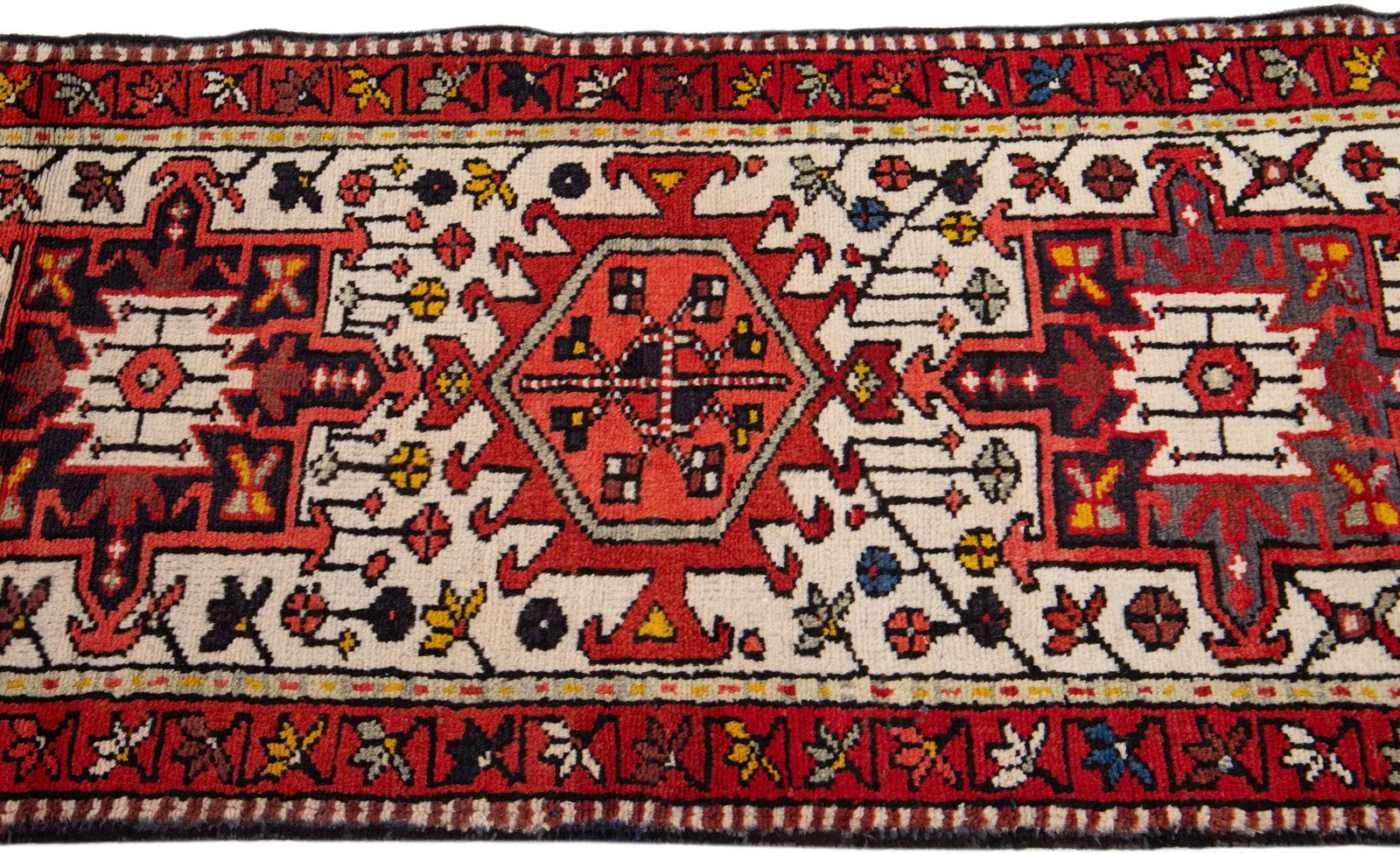1960s Red Vintage Persian Heriz Handmade Geometric Wool Runner - 5