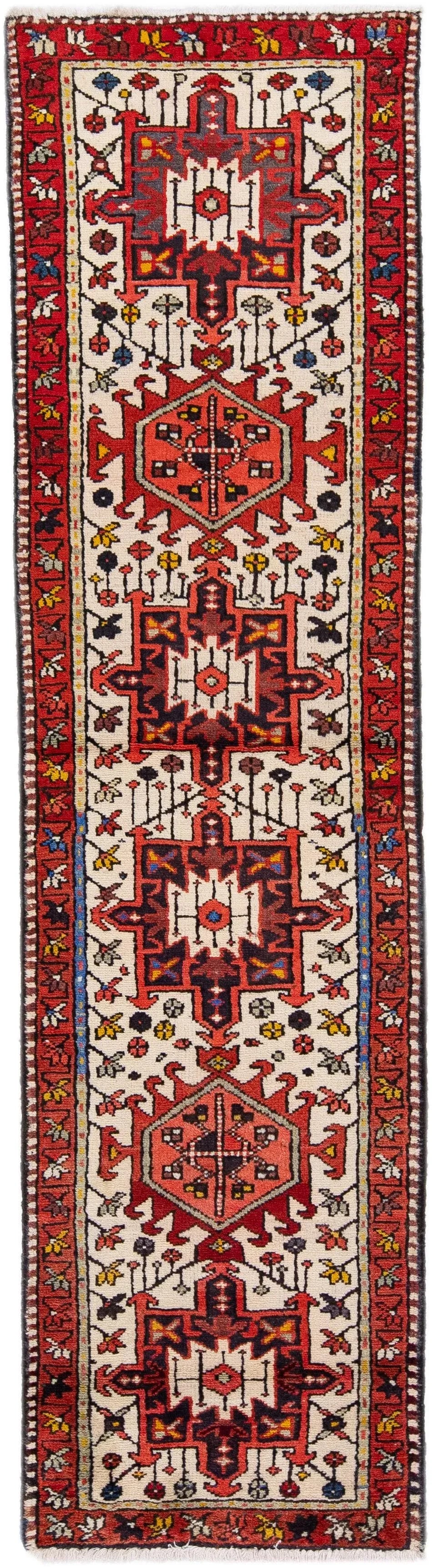 1960s Red Vintage Persian Heriz Handmade Geometric Wool Runner - 7