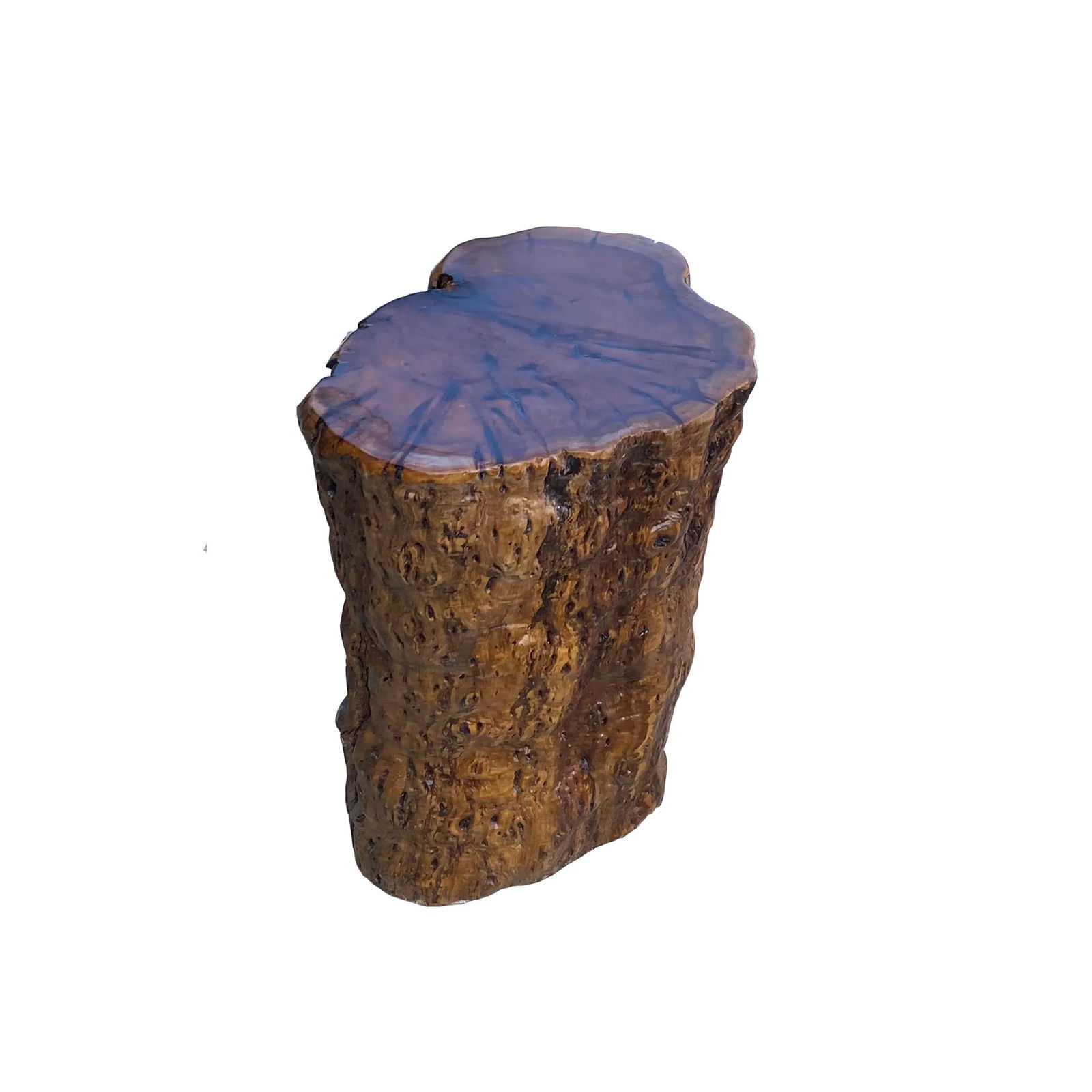 Raw Wood Rough Grain Finish Irregular Shape Short Stool Table - 2