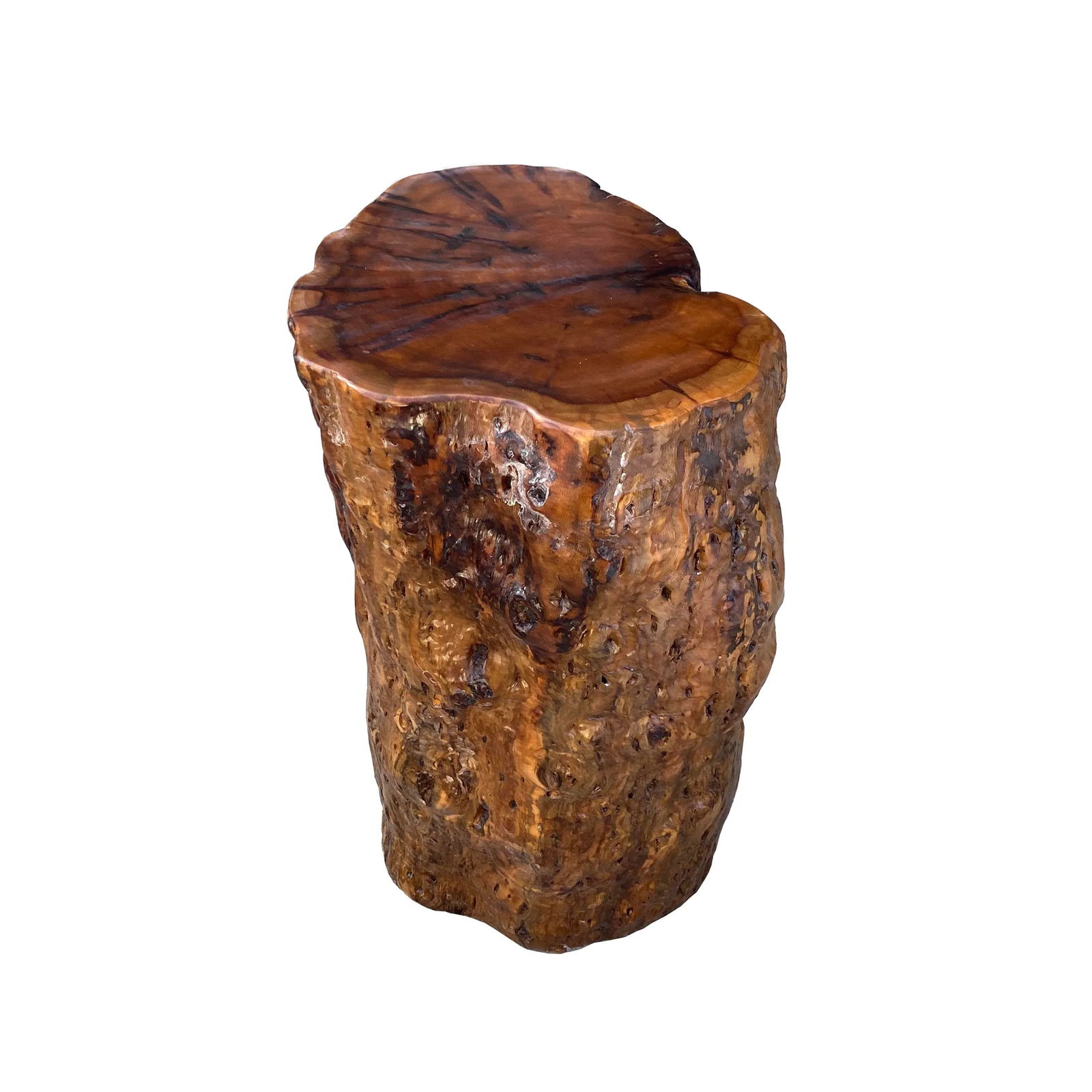 Raw Wood Rough Grain Finish Irregular Shape Short Stool Table - 3