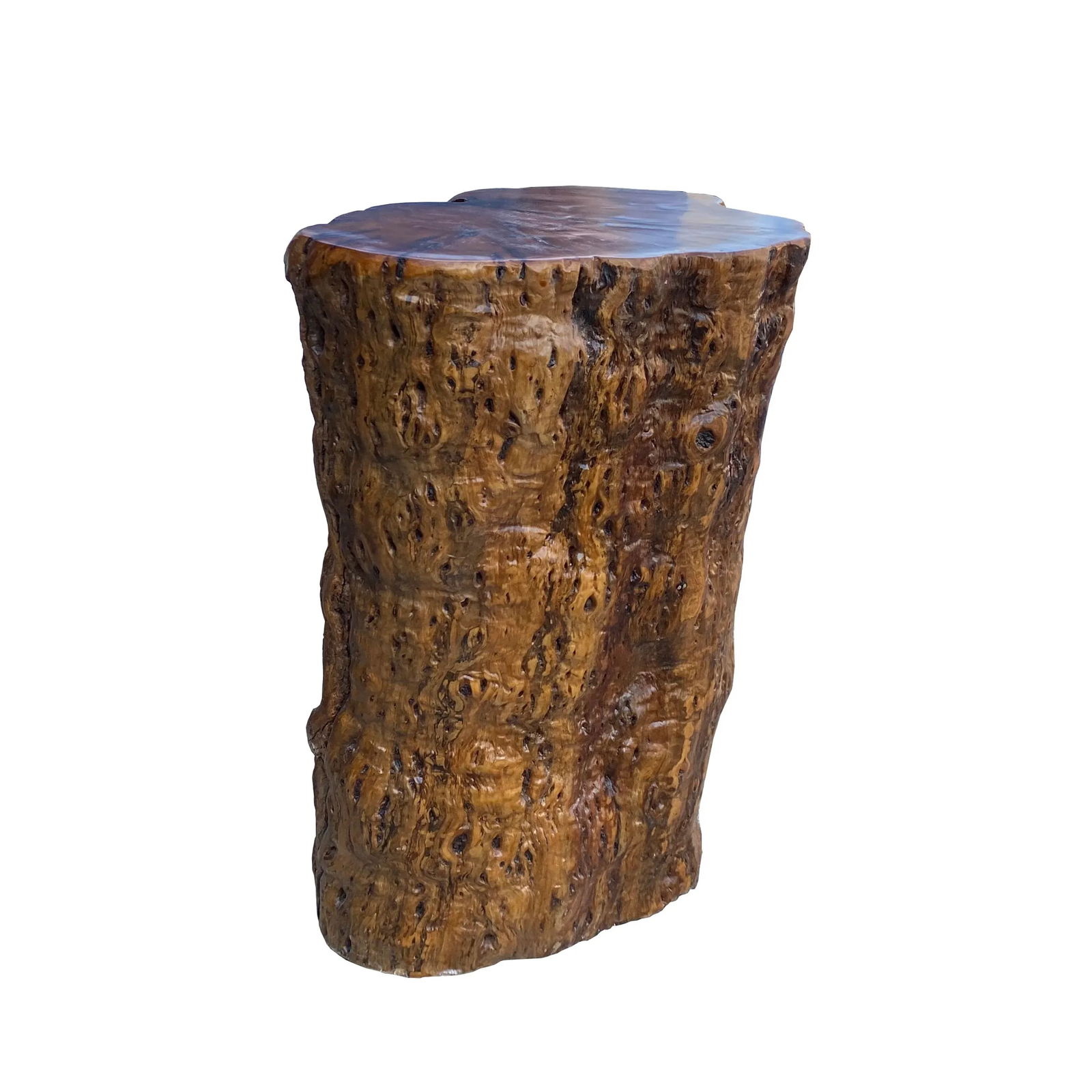 Raw Wood Rough Grain Finish Irregular Shape Short Stool Table - 4