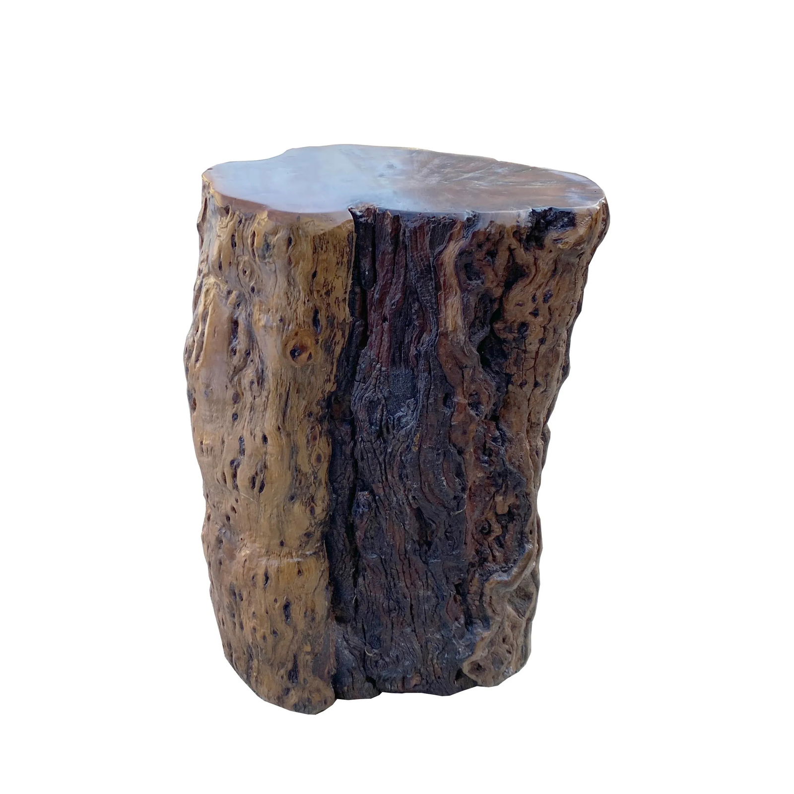 Raw Wood Rough Grain Finish Irregular Shape Short Stool Table - 5