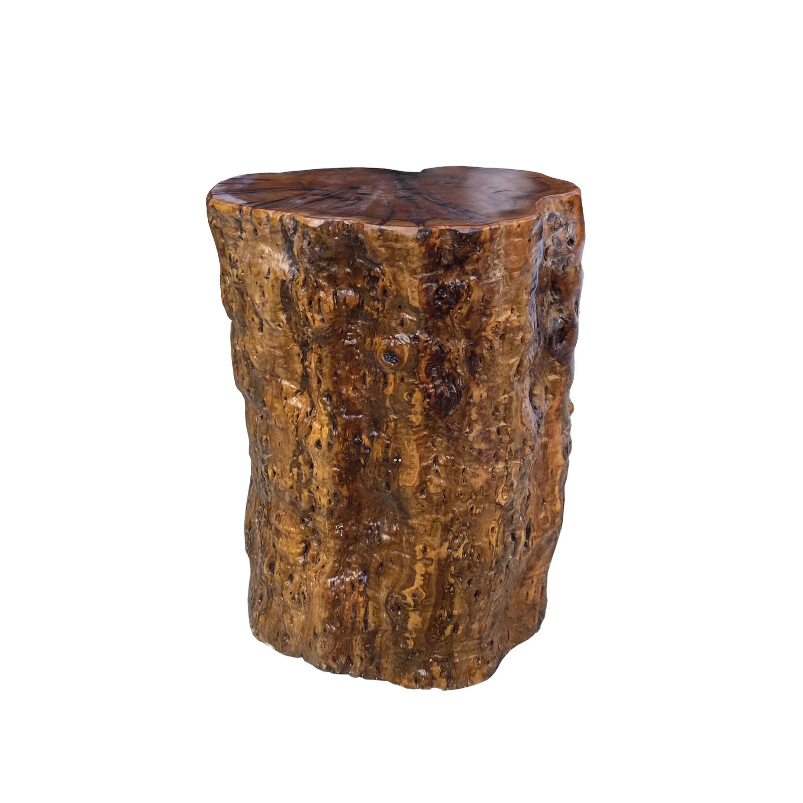 Raw Wood Rough Grain Finish Irregular Shape Short Stool Table - 6