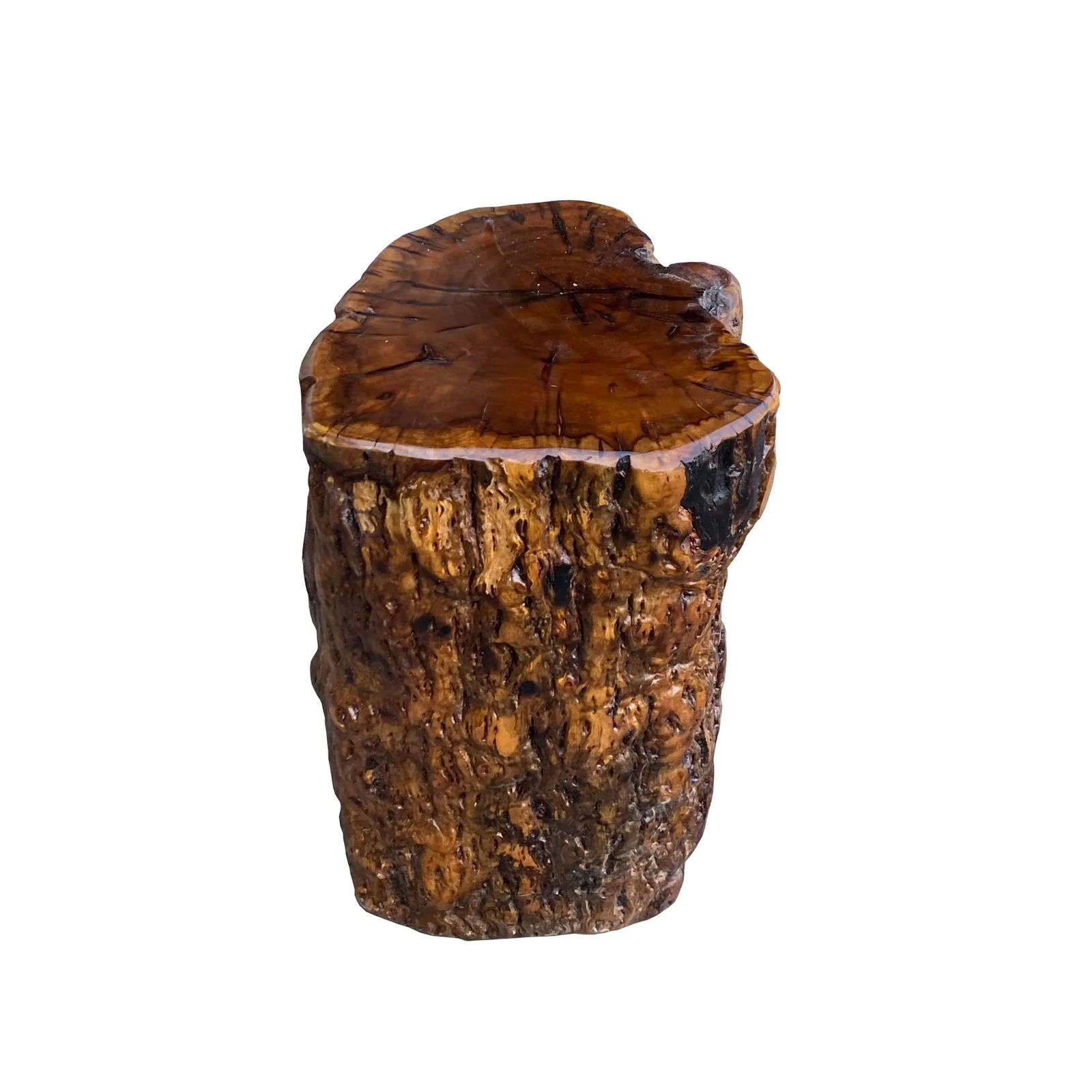 Raw Wood Rough Grain Finish Irregular Shape Short Stool Table - 2