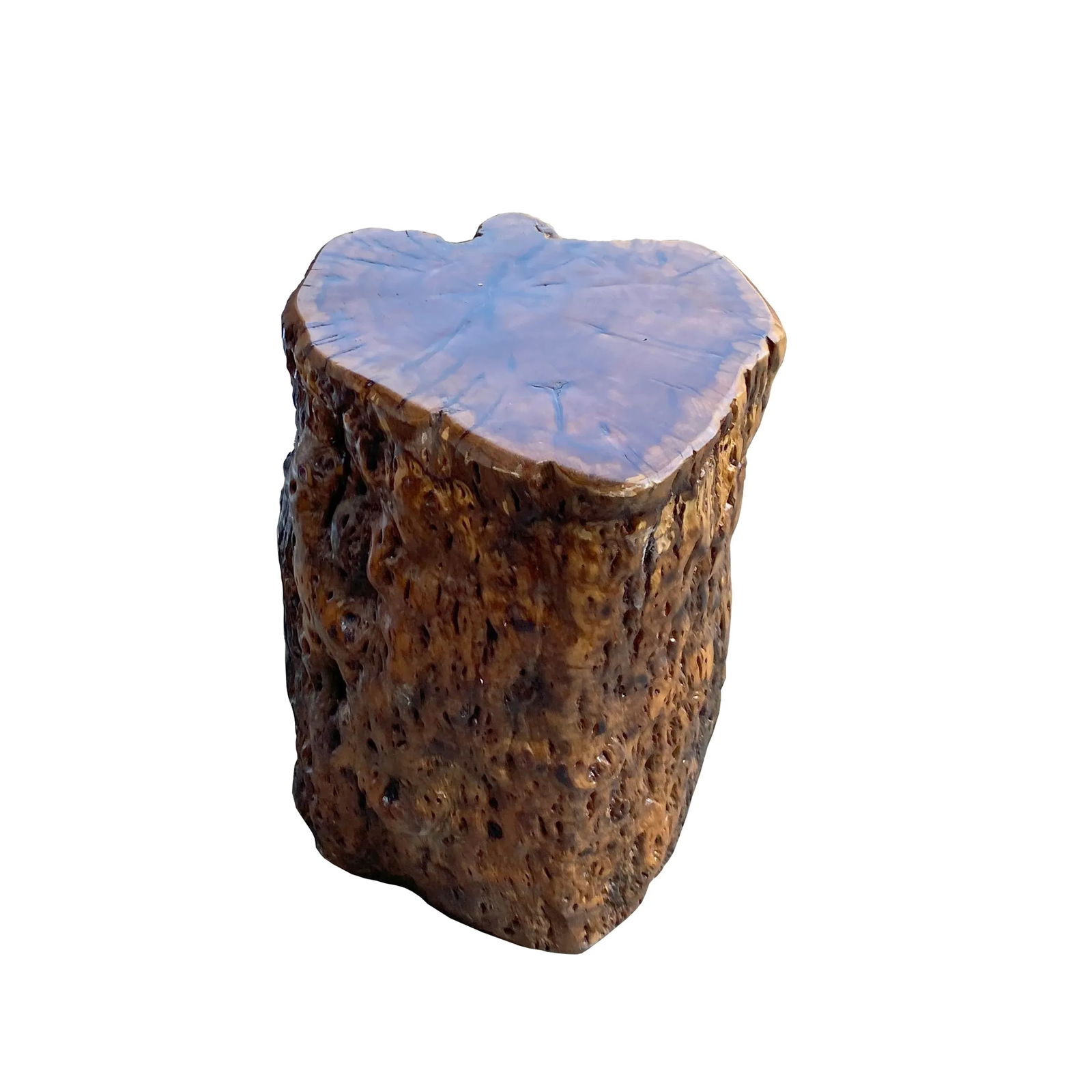 Raw Wood Rough Grain Finish Irregular Shape Short Stool Table - 3