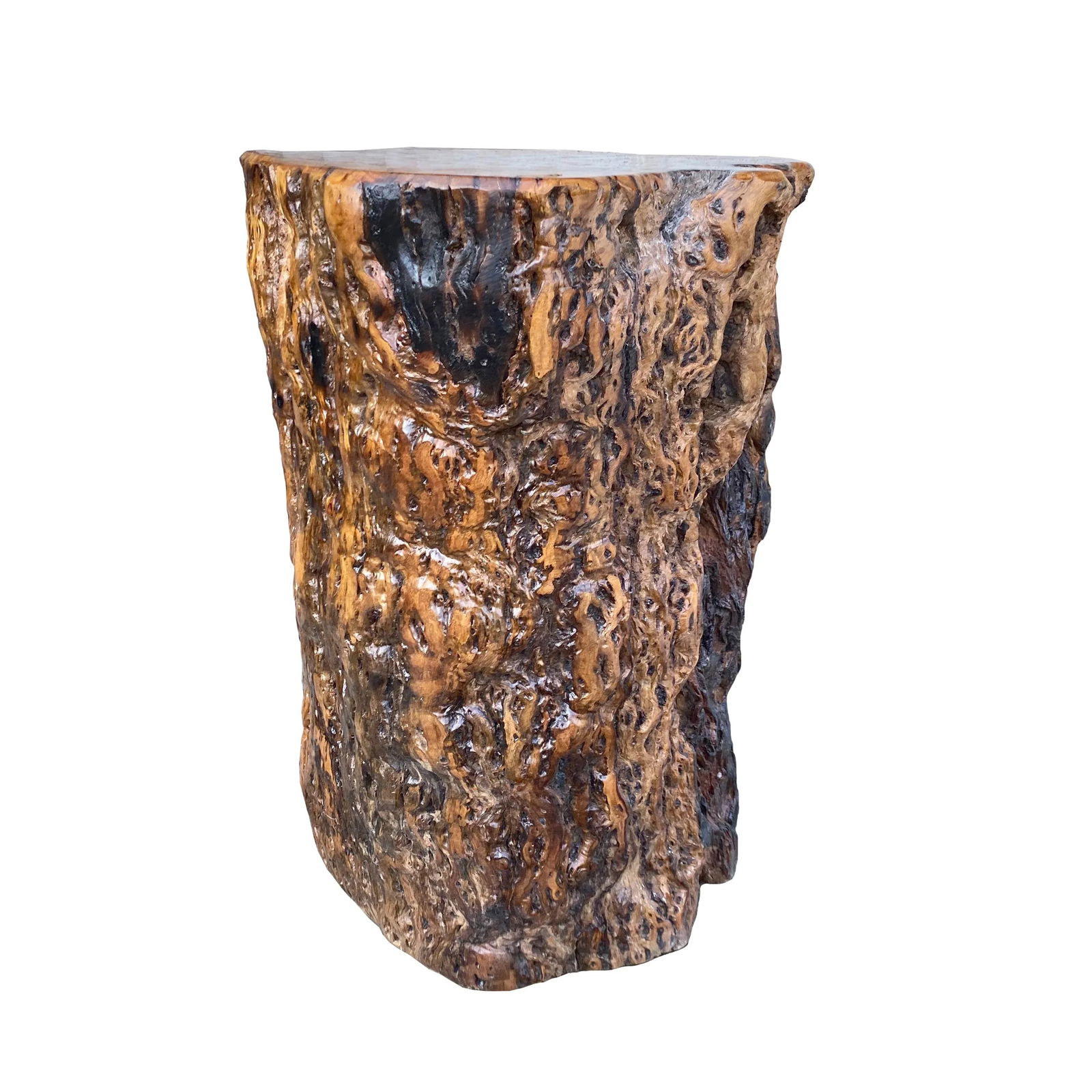 Raw Wood Rough Grain Finish Irregular Shape Short Stool Table - 5