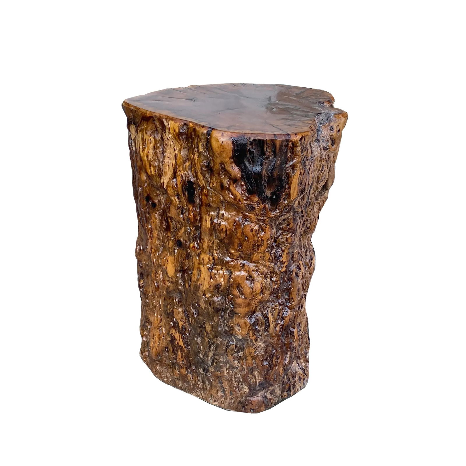 Raw Wood Rough Grain Finish Irregular Shape Short Stool Table - 6