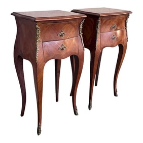 Antique Louis XV French Marquetry With Drawers Nightstands, Set of 2