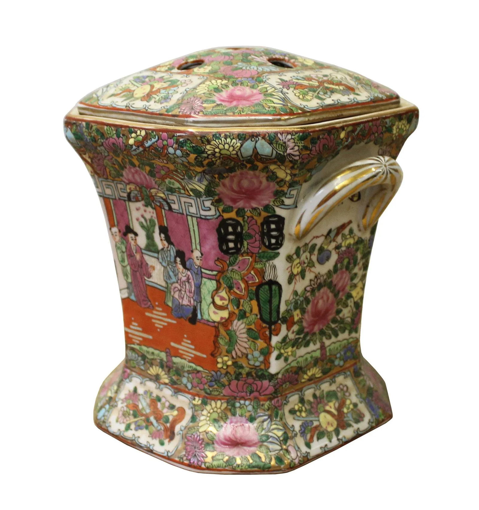Chinese Oriental Porcelain People Scenery Container Box - 3