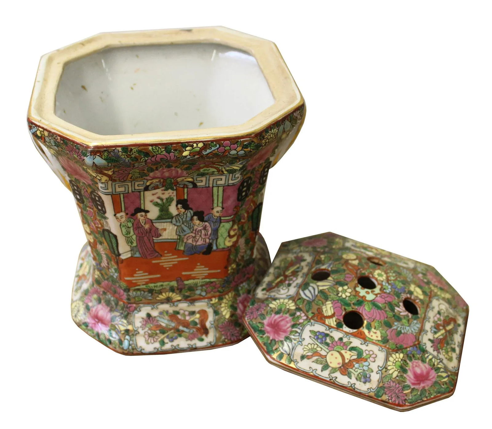 Chinese Oriental Porcelain People Scenery Container Box - 4