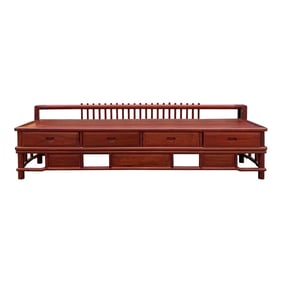 Zen Chinese Brown Wood Bar Panel Bench Low Cabinet