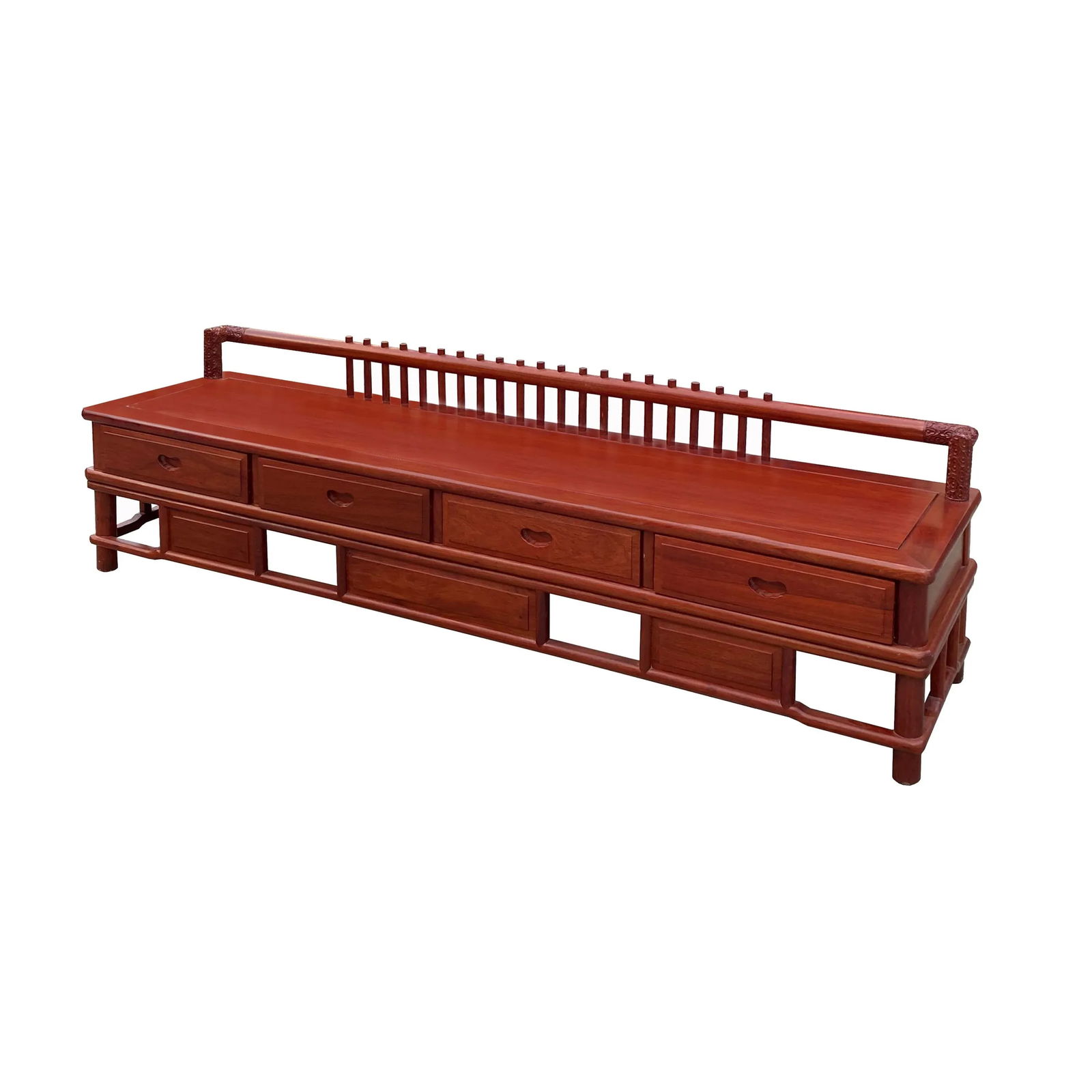 Zen Chinese Brown Wood Bar Panel Bench Low Cabinet - 2