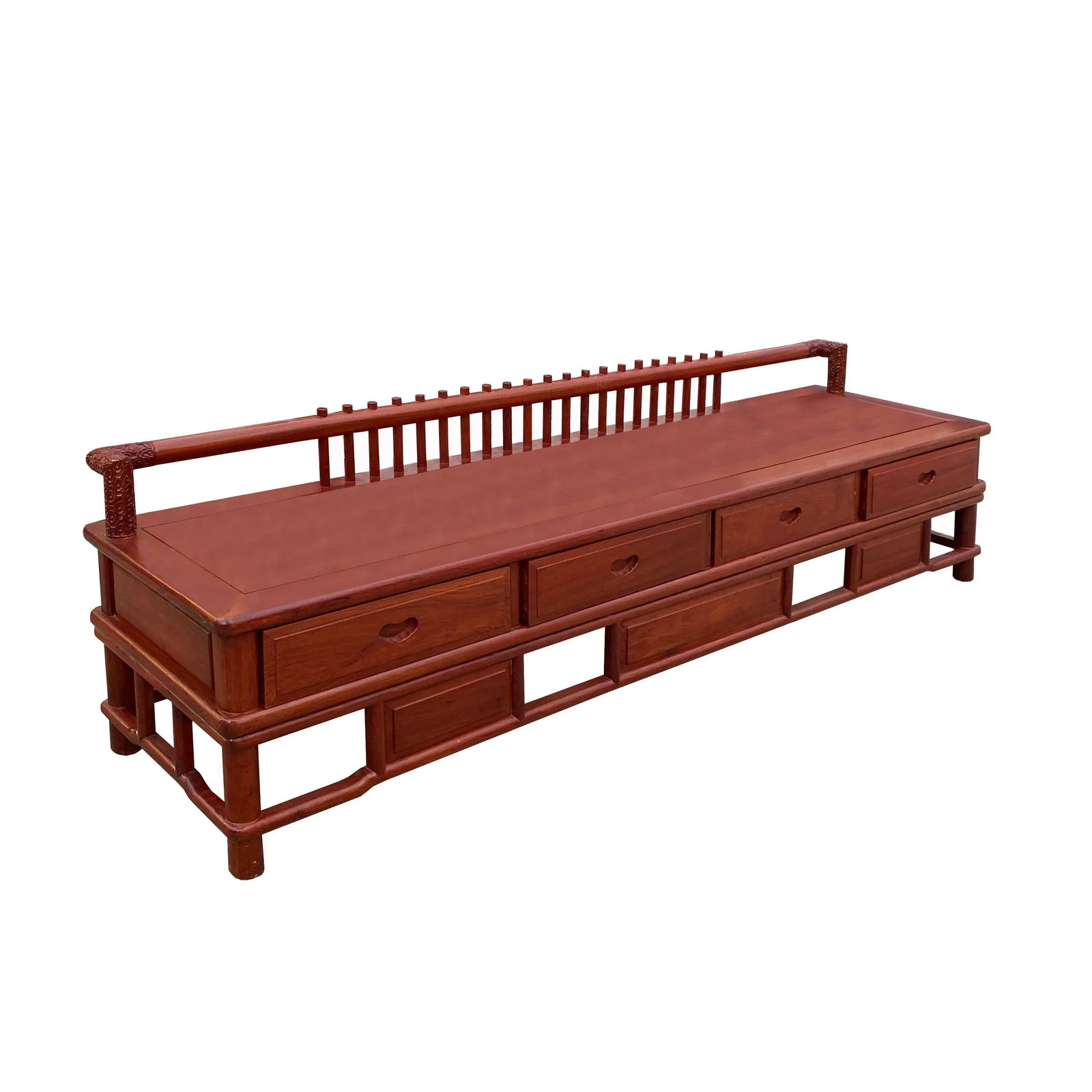 Zen Chinese Brown Wood Bar Panel Bench Low Cabinet - 4