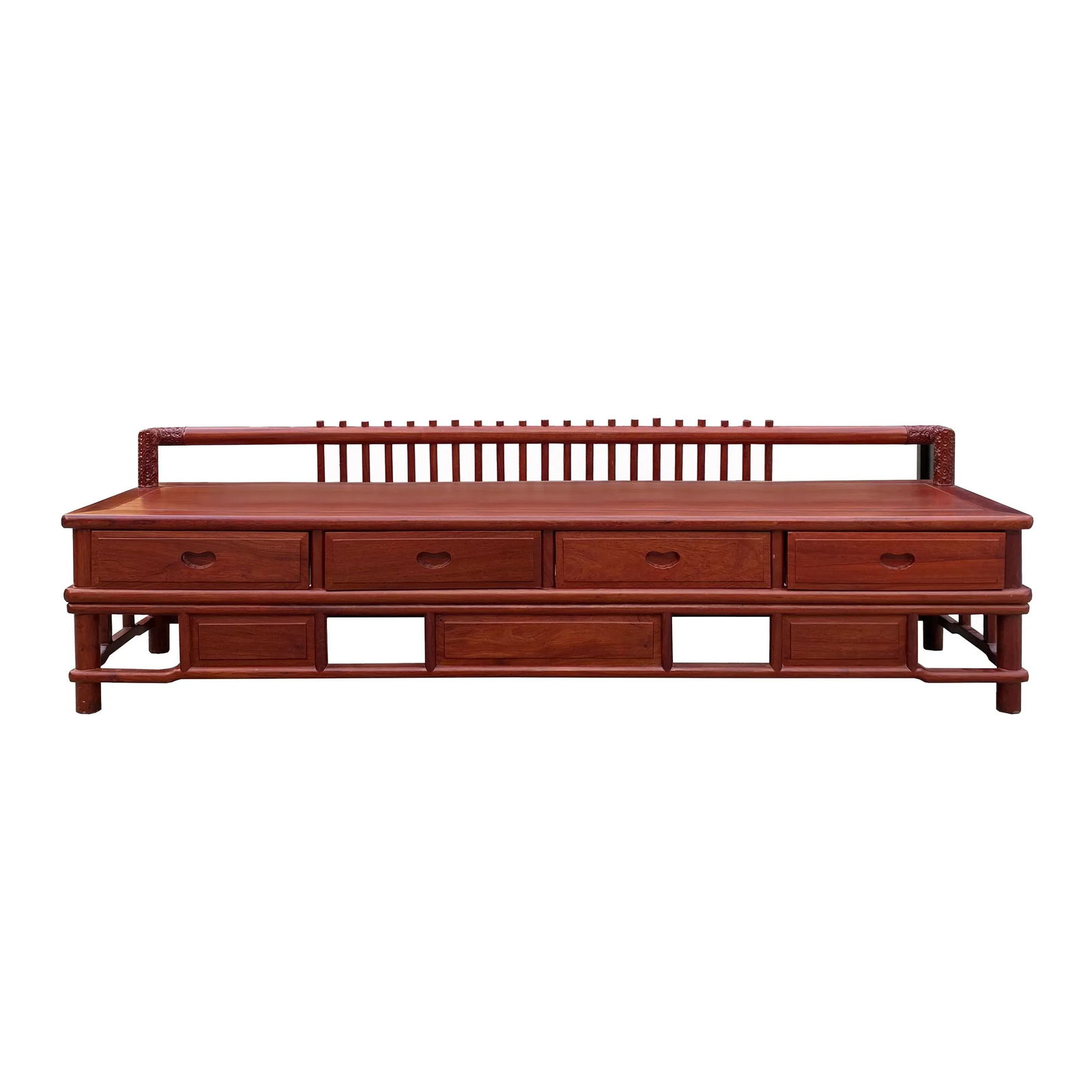 Zen Chinese Brown Wood Bar Panel Bench Low Cabinet - 6