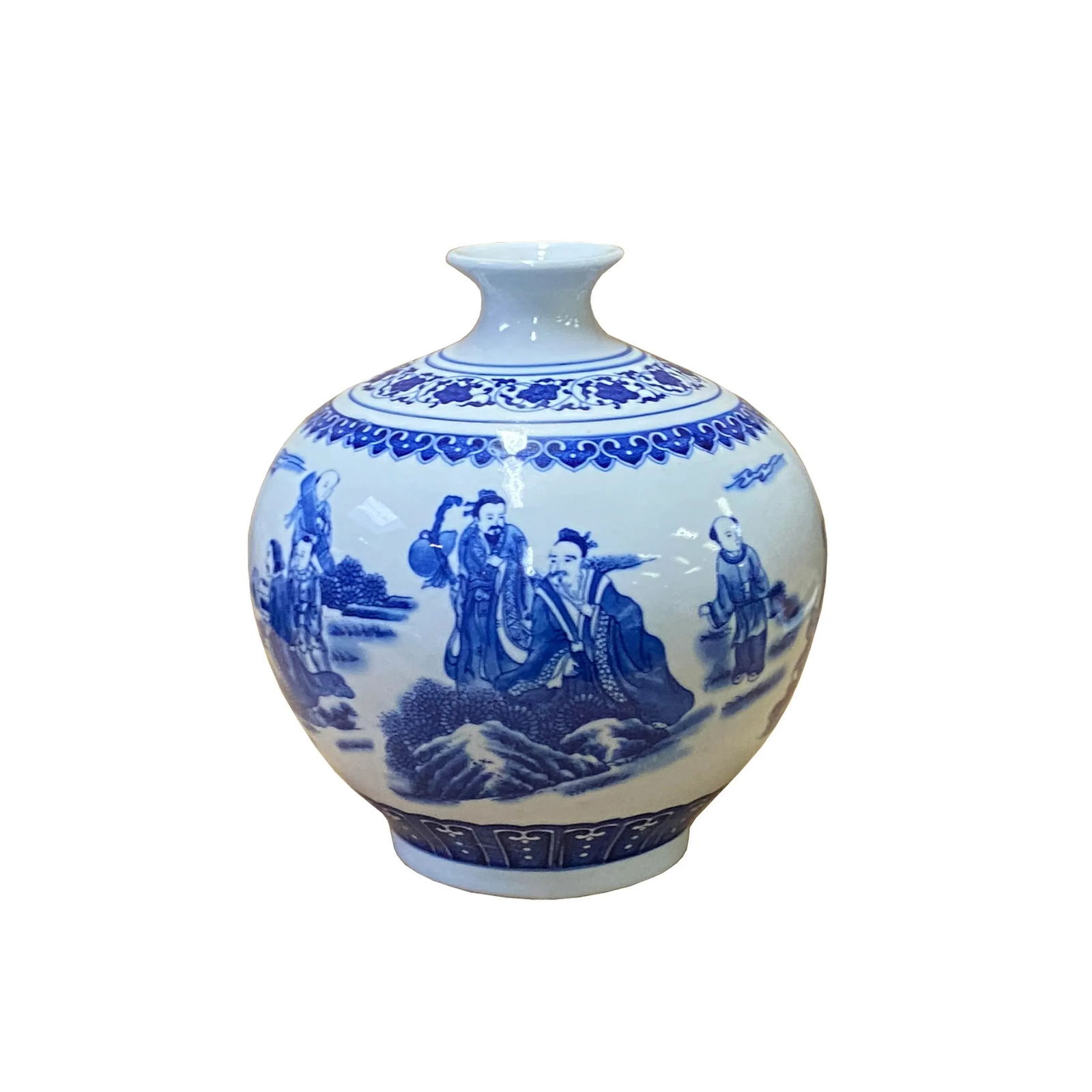 Chinese Oriental Blue White Porcelain Graphic Scenery Vase - 2