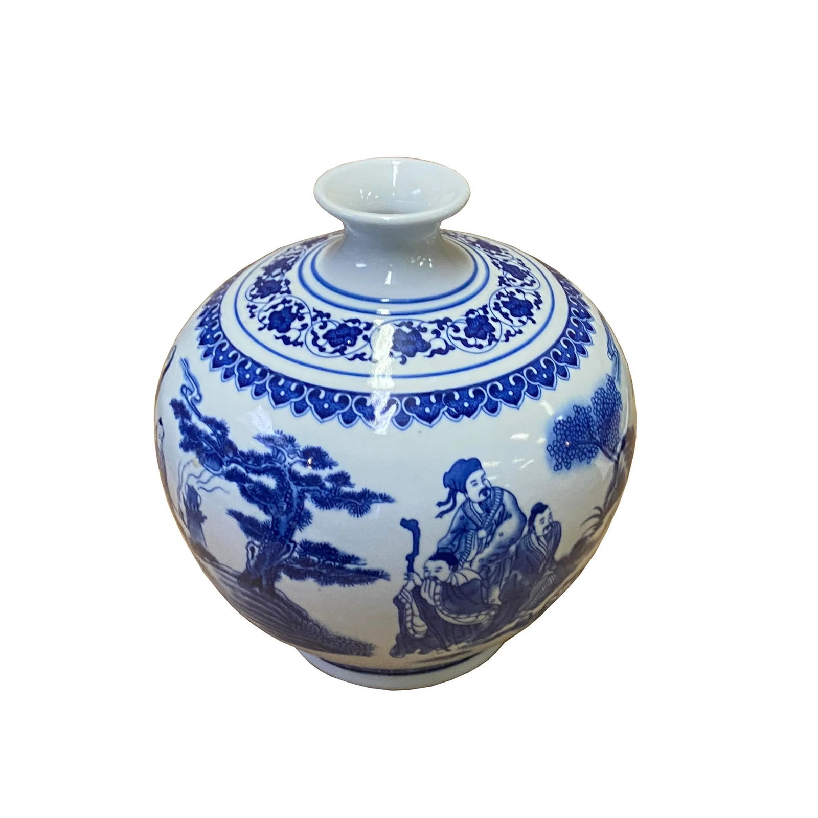 Chinese Oriental Blue White Porcelain Graphic Scenery Vase - 3