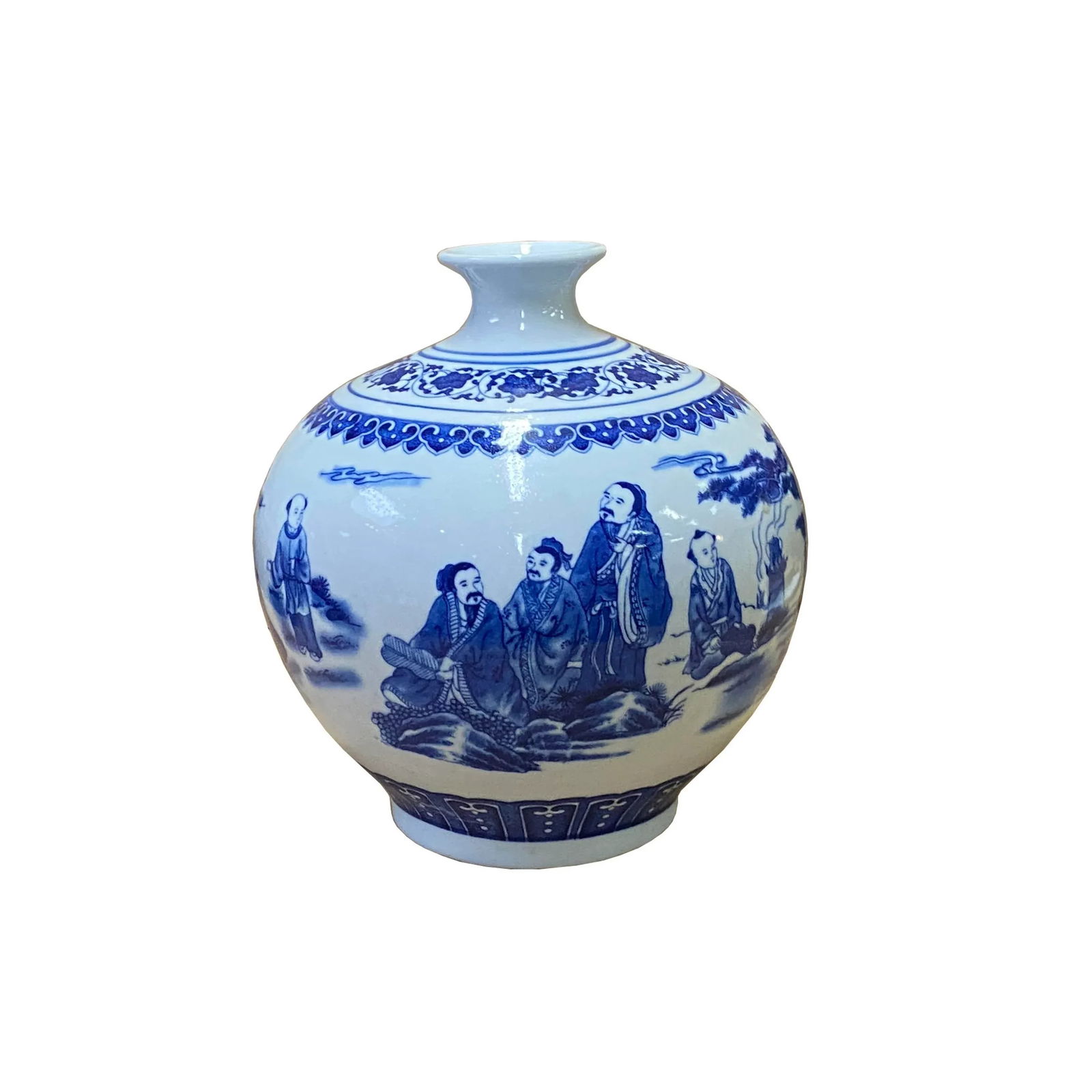 Chinese Oriental Blue White Porcelain Graphic Scenery Vase - 6
