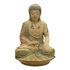 Rustic Wood Sitting Gautama Amitabha Shakyamuni Buddha Statue