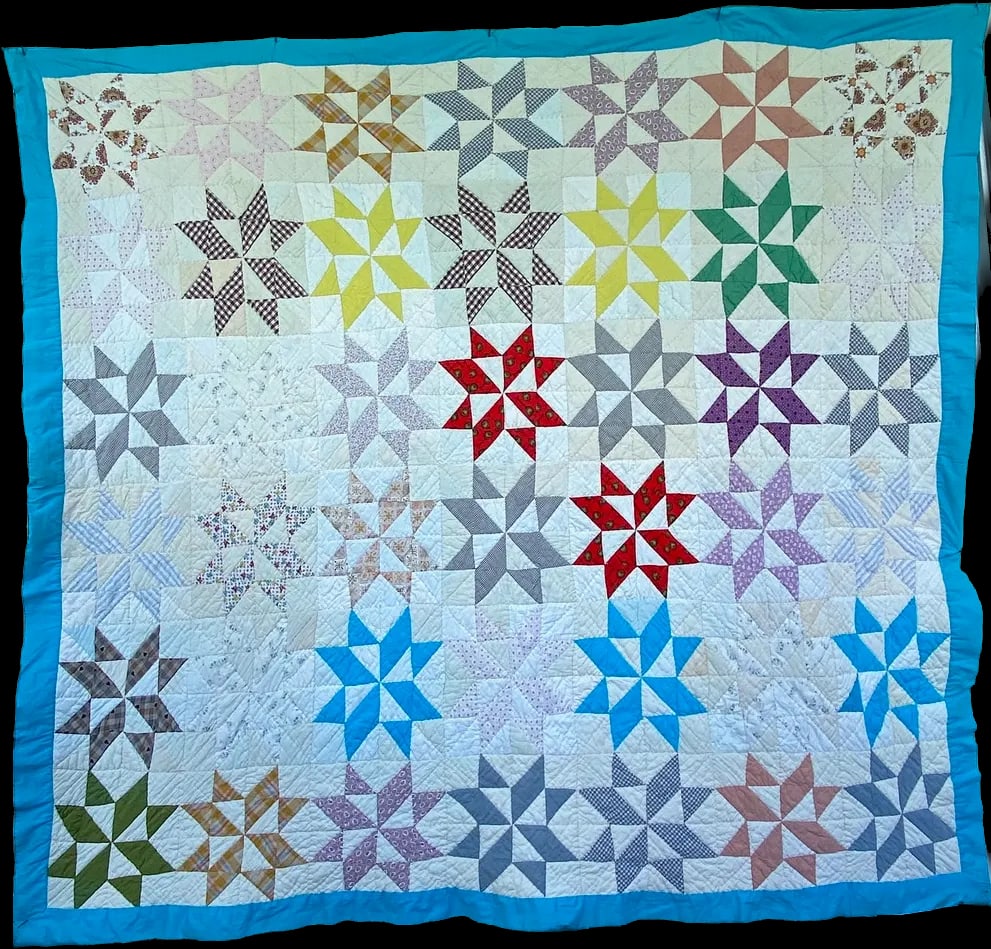 Vintage Mid-Western Eight Point Star Pattern Multi Colored Quilt - 4