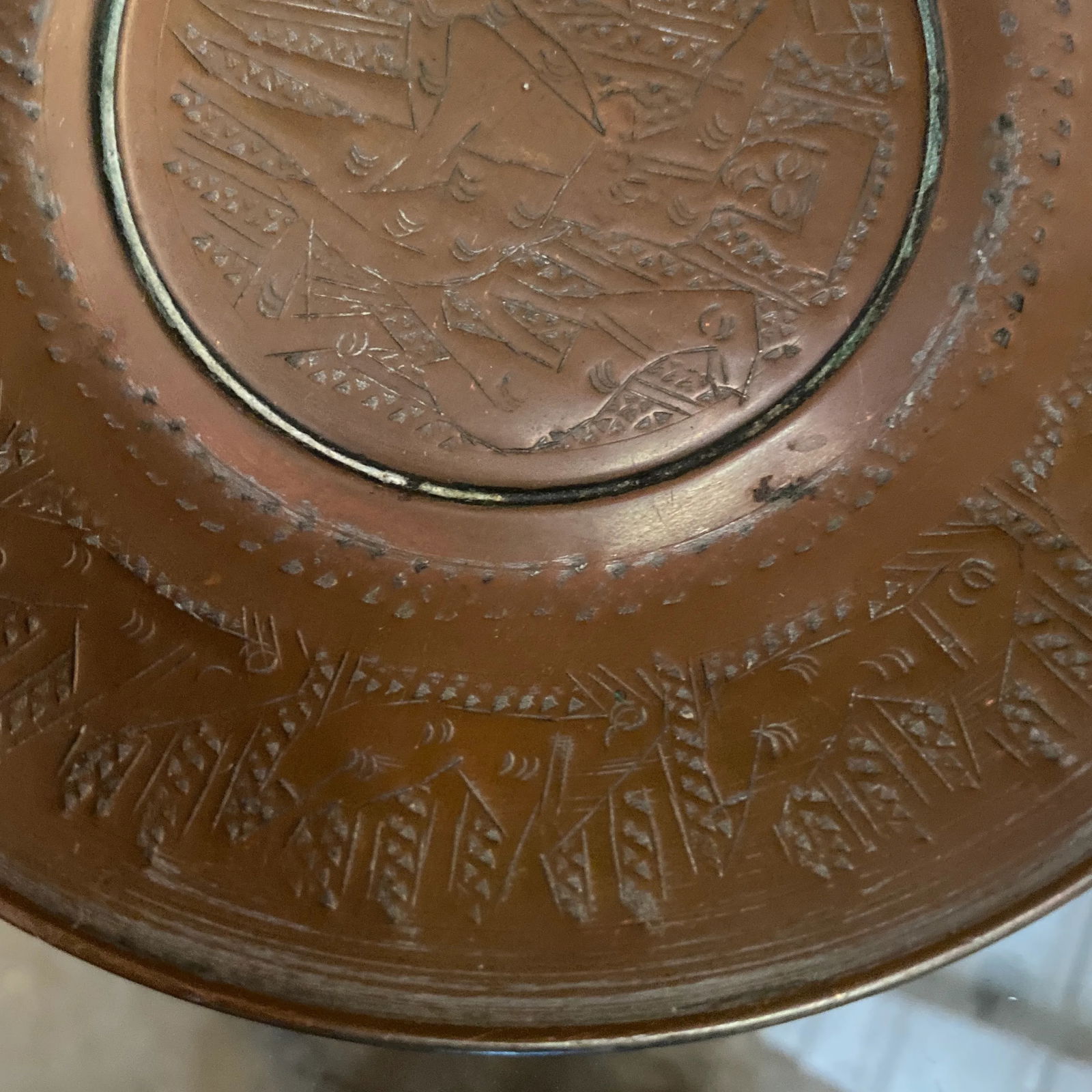 Antique Brass Engraved Decorative Plate - 2