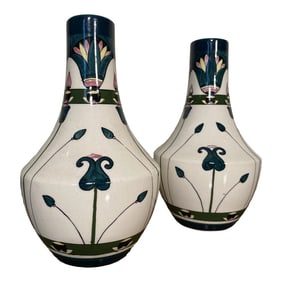 Pair of Hand Painted Dutch Folk Ceramic Vases C. 1920s