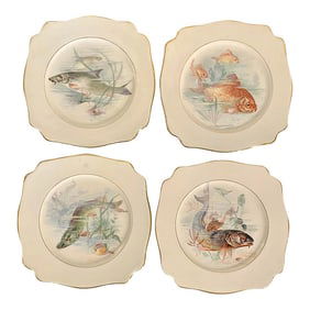 Set of Four Early 20th Century Decorative English Plates With Fish By: A. J. Wilkinson