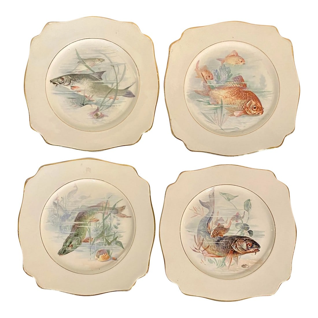 Set of Four Early 20th Century Decorative English Plates With Fish By: A. J. Wilkinson (1 of 7)